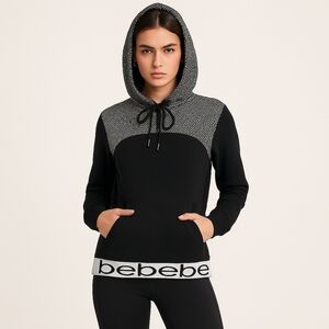 Bebe Logo Trim Black Hoodie Sweatshirt Size M